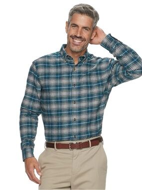 Croft and Barrow Men's Teal Plaid Button-Down Shirt Classic Fit Size XLT